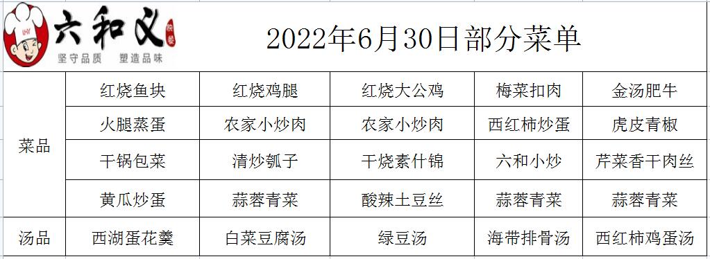 2022年6月30日部分菜單展示  