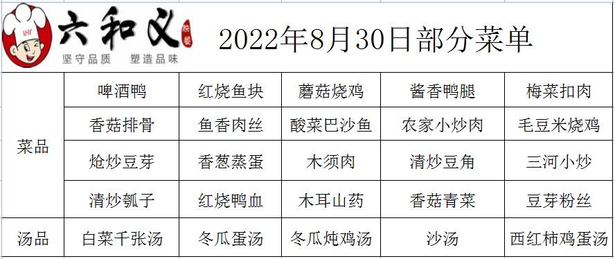 2022年8月30日部分菜单展示  